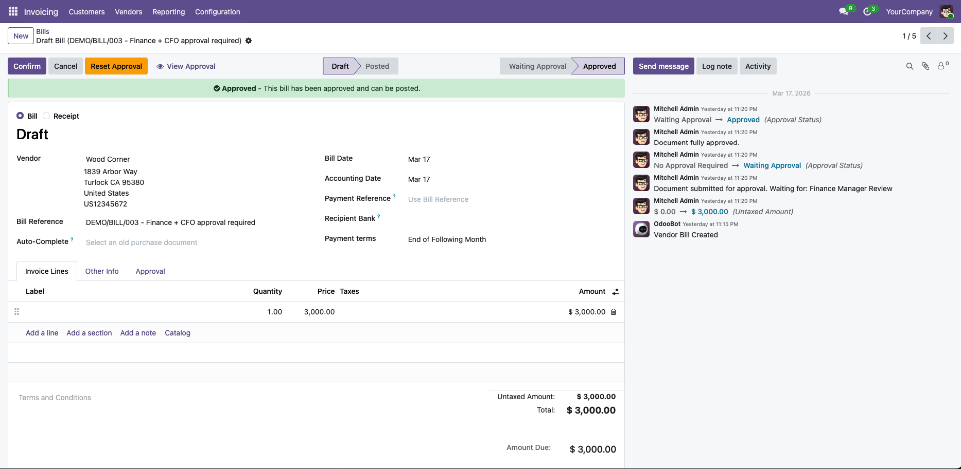 Approval request form showing approved state