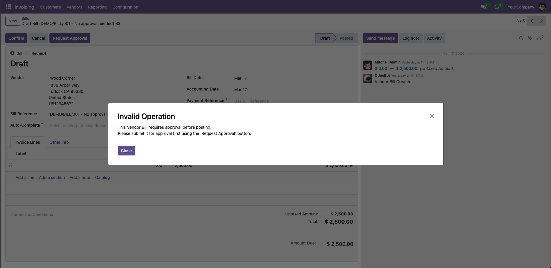 Invalid Operation dialog blocking bill posting