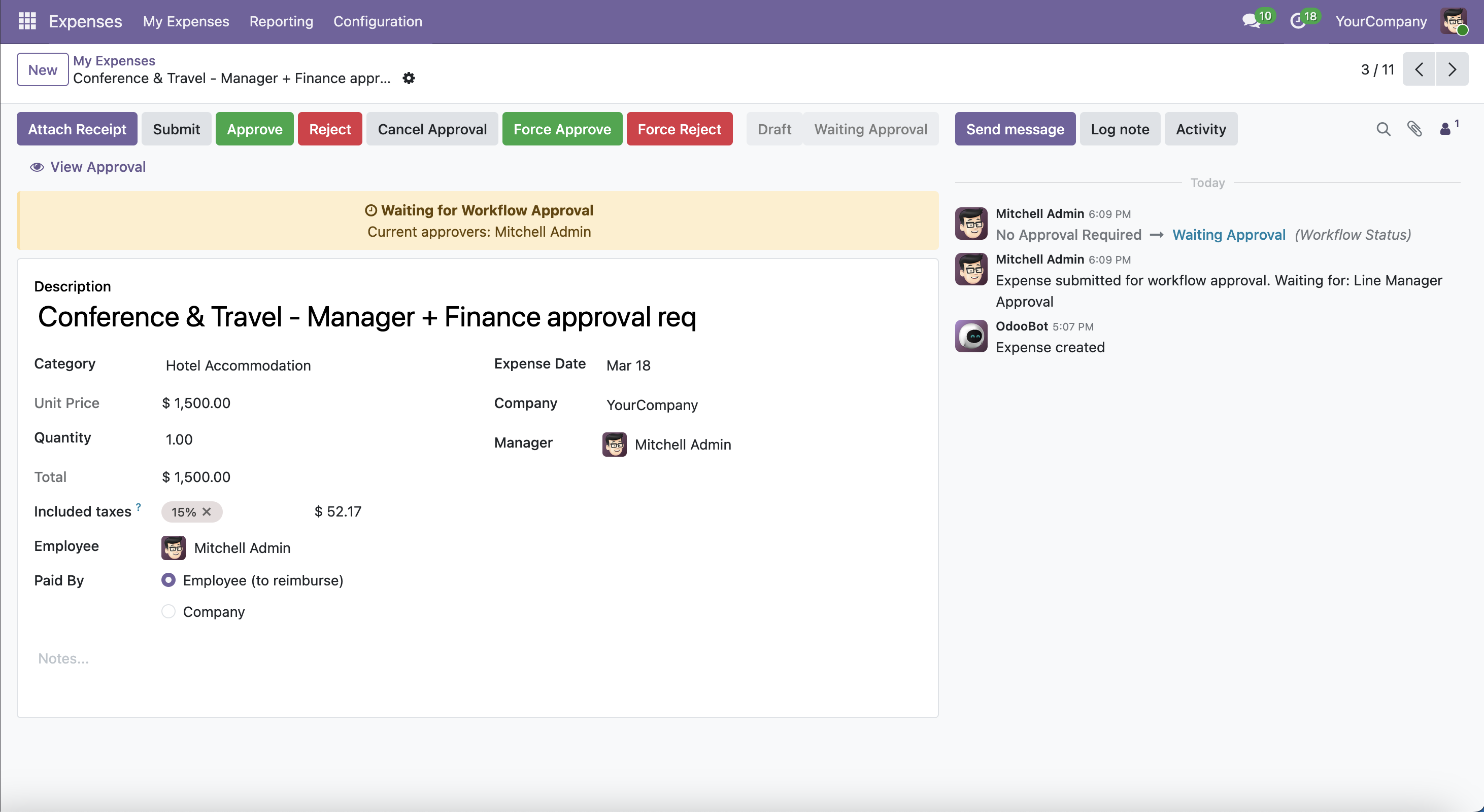 Expense in Waiting for Approval state
