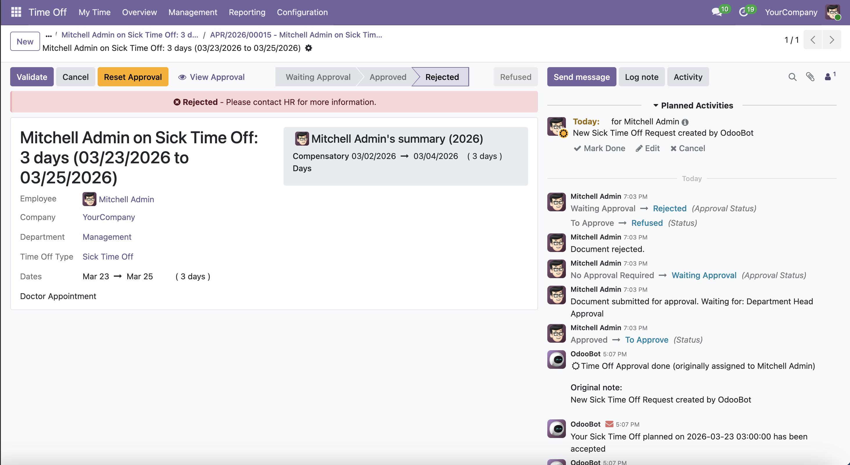 Leave request rejected