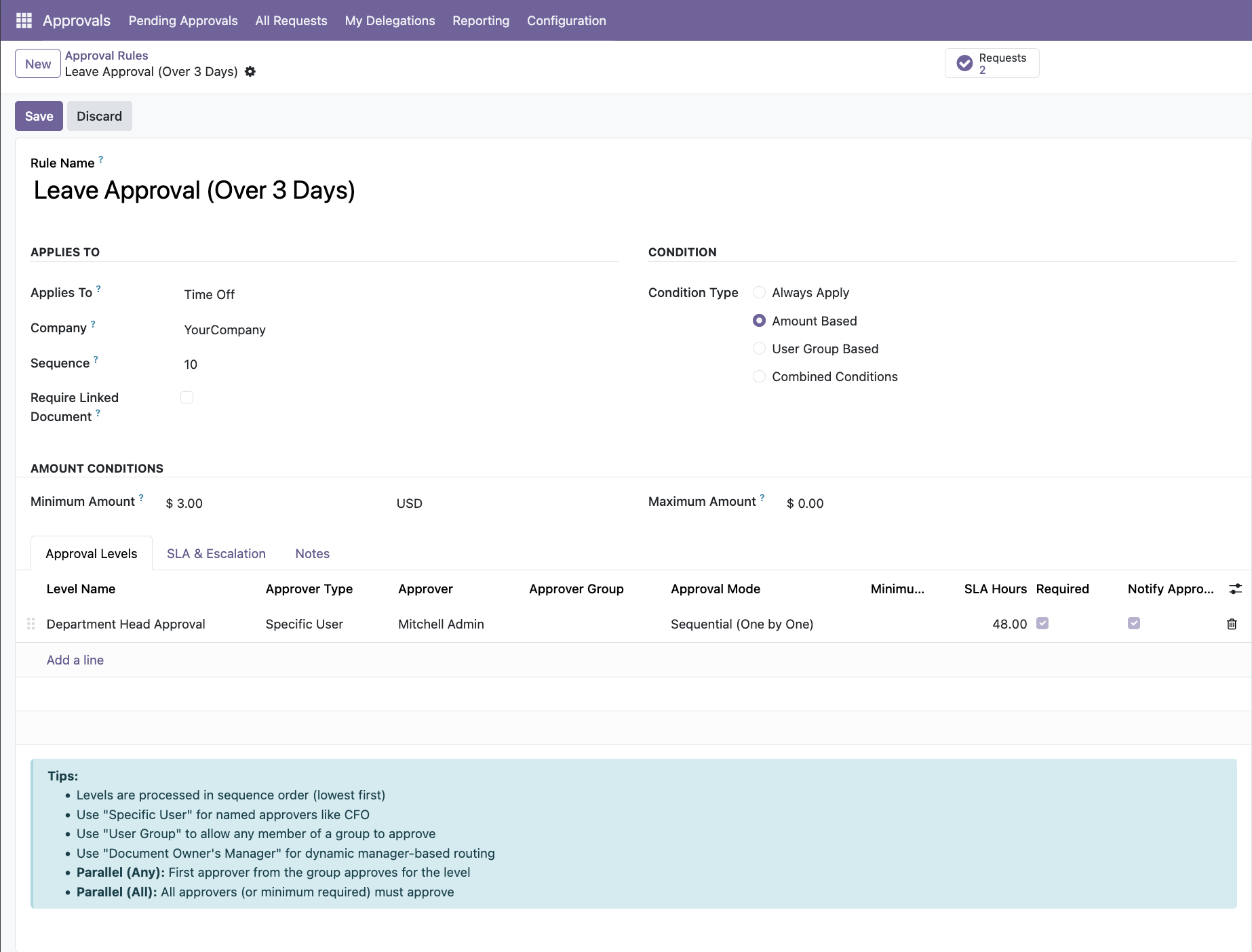 Approval rule configuration for HR documents