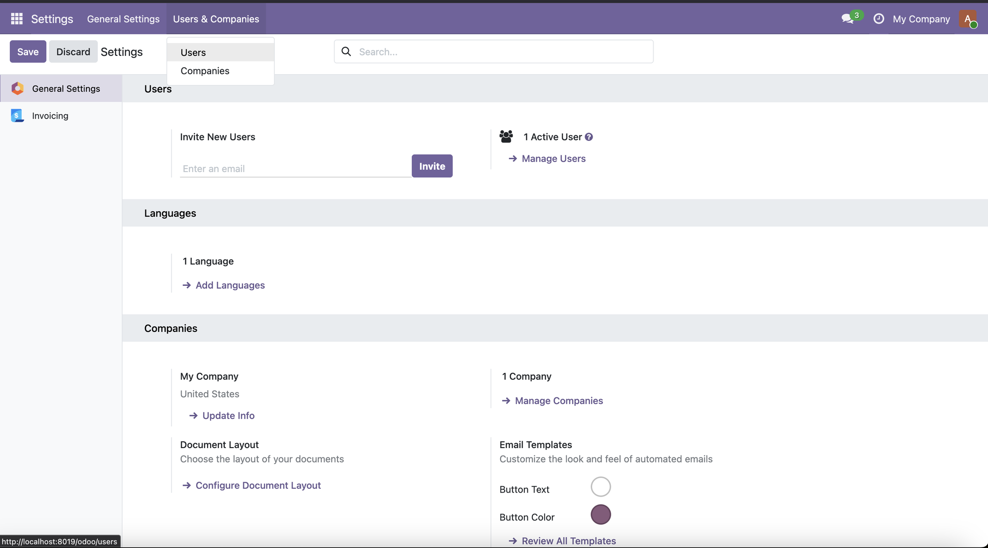 Users & Companies menu